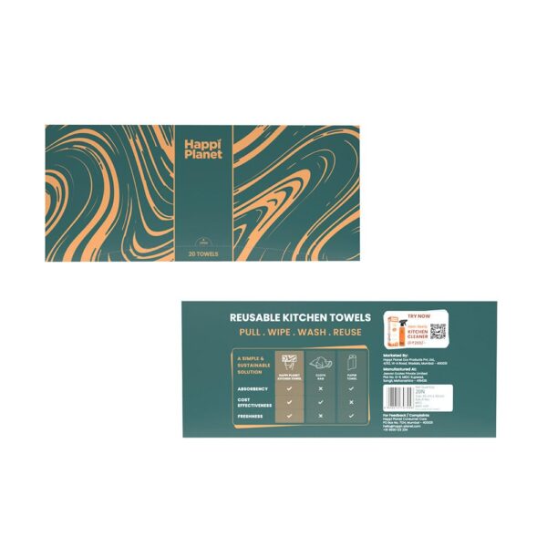 Happi Planet Reusable Kitchen Towels | Eco-Friendly, Washable & Highly Absorbent (20 Sheets)