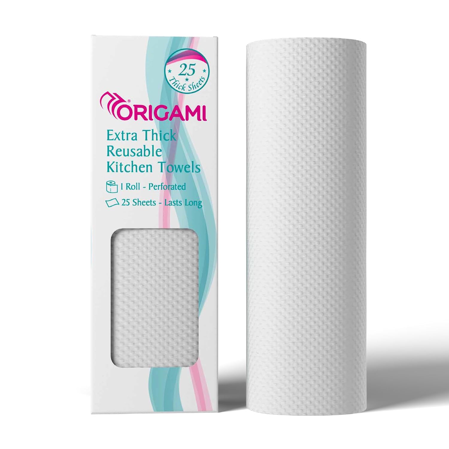 Origami Reusable Kitchen Towel Roll – 25 Sheets, Washable up to 2,500 Times