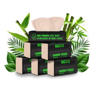 Beco Bamboo Facial Tissue Paper Box-Soft Pack | 100 pulls x 6 packs | Super Soft, Skin Friendly