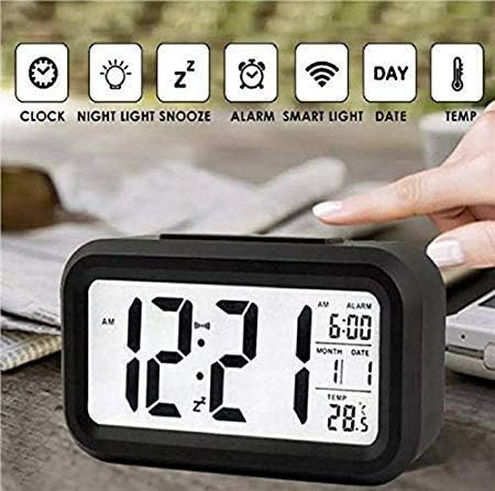 Digital Alarm Clock with Auto Sensor, Date & Temperature Display - Black