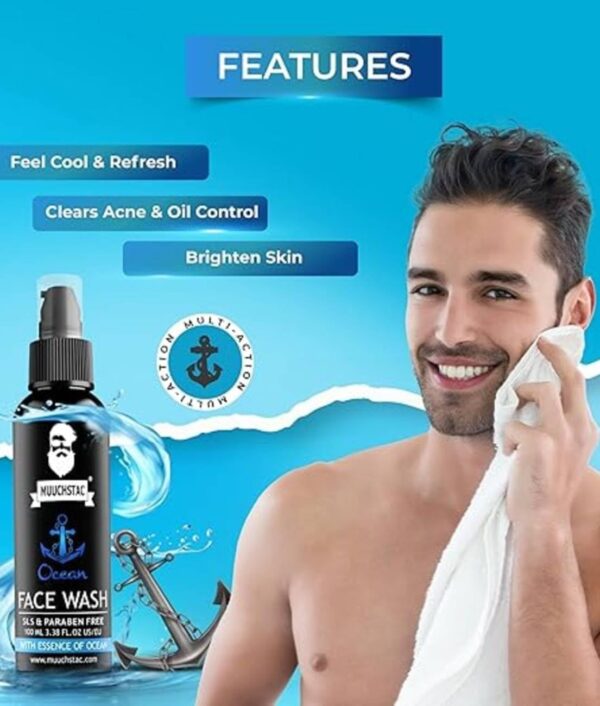 Muuchstac Ocean Face Wash for Men 100ml | Fight Acne, Oil Control & Skin Brightening