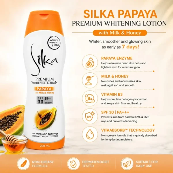 Silka Brightening Body Lotion 200ml with Papaya Enzyme